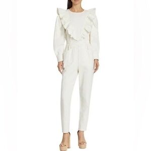 EN SAISON Emmie Ivory Ruffle Jumpsuit M Long Sleeve Bridal Shower Engagement